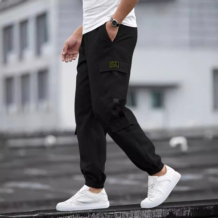 Herren modische Cargo-Joggerhose mit elastischem Bund, Kordelzug und mehreren Sicherheits- und Klappentaschen Drune
