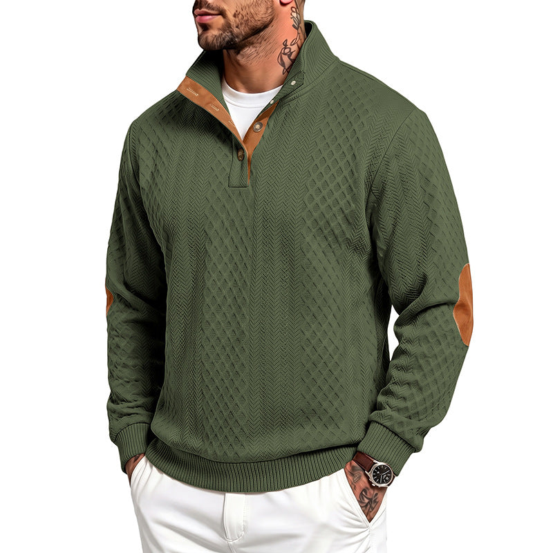Herren Feinstrukturierter Troyer-Pullover mit Kragenbesatz und Ellbogen-Patches Drune