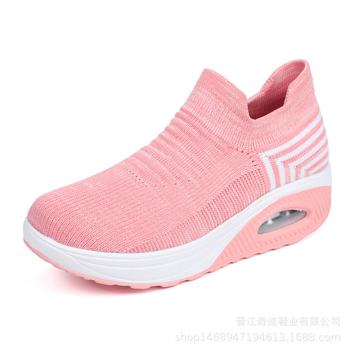 Damen nan gestrickter Schlupf-Walking-Sneaker mit anatomischer Pronationsstütze, Luftpolster-Zwischensohle und sockenähnlichem Schaft Drune