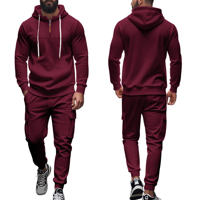 Herren nan Cargo-Jogginganzug mit Halbzip-Kapuzenpullover und tapered Cargohose Drune