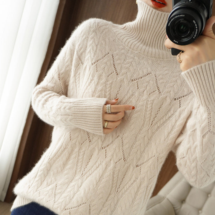 Damen Weicher Mohair‑Optik Oversize‑Rollkragenpullover mit Ajour‑Zopfstruktur Drune