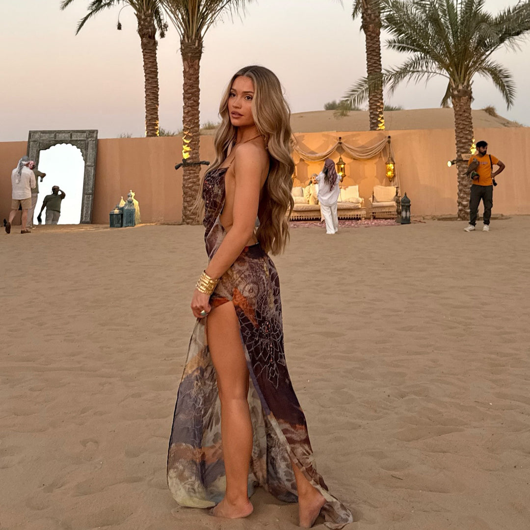 Damen Maxikleid mit verführerischem Halterneck-Design und floralem Muster Drune