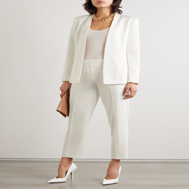 Damen Zweiteiliges Tailoring-Set aus Stretchkrepp mit offenem Longblazer und verkürzter Zigarettenhose Drune