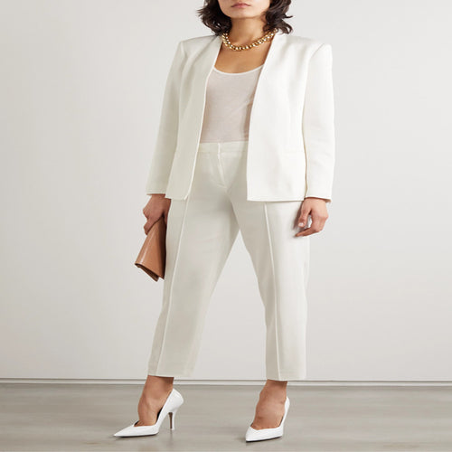 Damen Zweiteiliges Tailoring-Set aus Stretchkrepp mit offenem Longblazer und verkürzter Zigarettenhose Drune