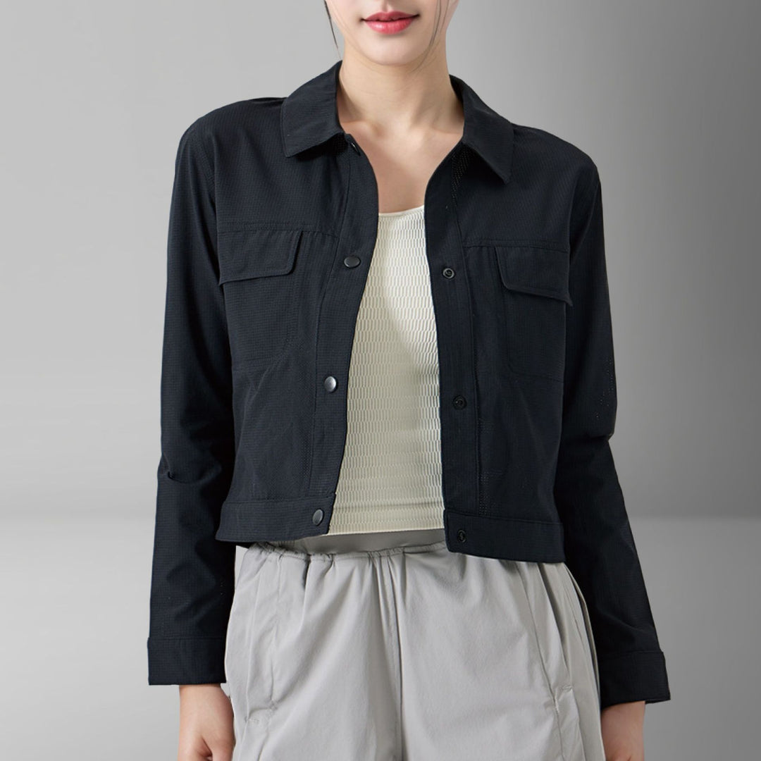 Damen Kurze Overshirt-Jacke aus strukturiertem Canvas mit Brusttaschen Drune