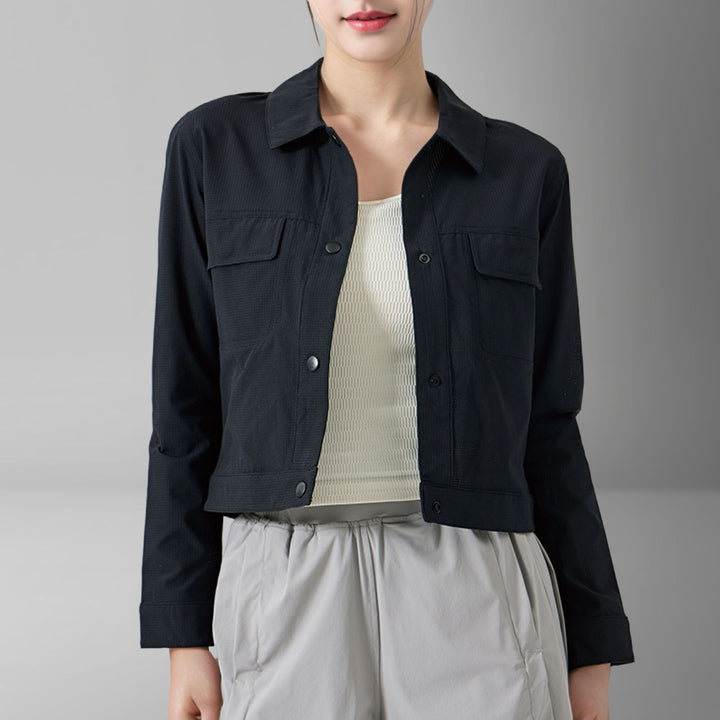 Damen Kurze Overshirt-Jacke aus strukturiertem Canvas mit Brusttaschen Drune