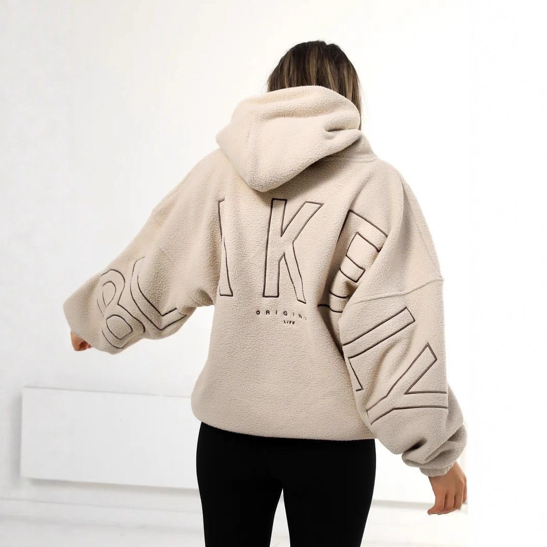 Damen Oversize Teddy-Fleece-Hoodie mit Logostickerei Drune