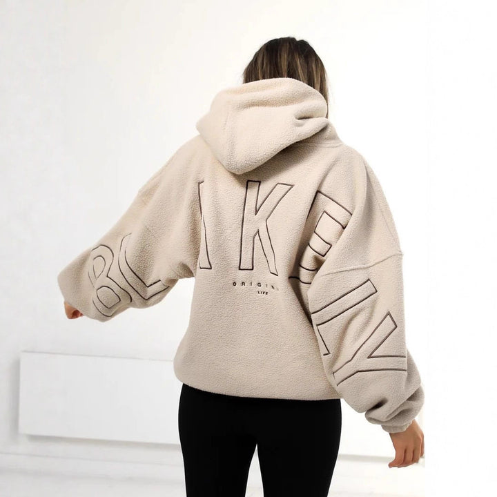 Damen Oversize Teddy-Fleece-Hoodie mit Logostickerei Drune