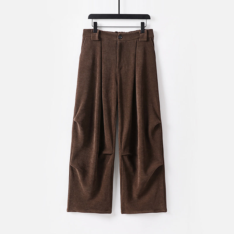 Damen Weite Cordhose mit hoher Taille, Bundfalten und Eingrifftaschen Drune