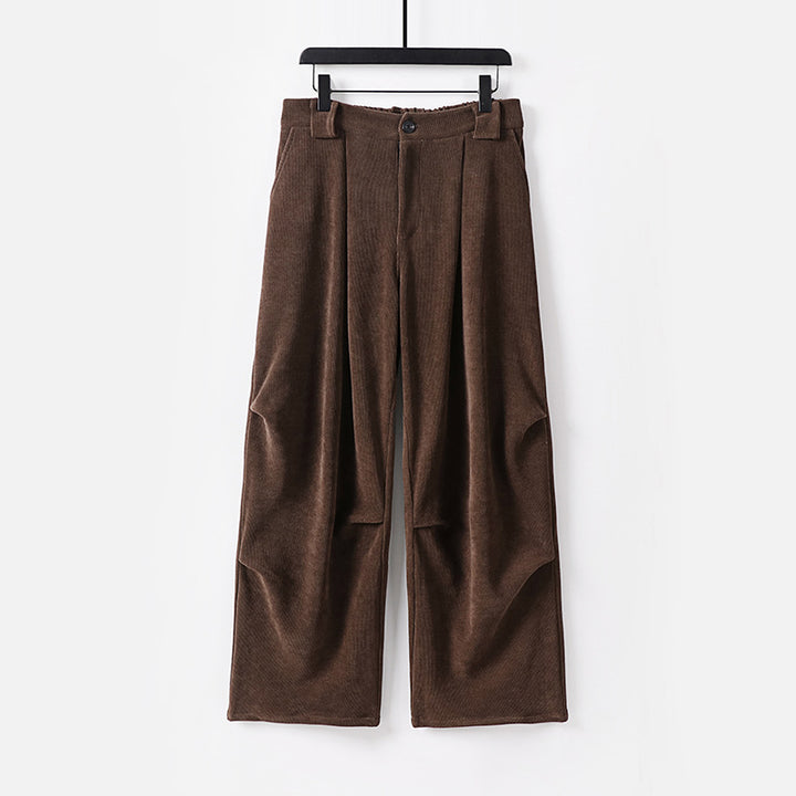 Damen Weite Cordhose mit hoher Taille, Bundfalten und Eingrifftaschen Drune