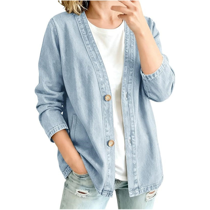 Damen lässige Oversize-Denimjacke mit Knopfleiste und Kimono-Schnitt Drune
