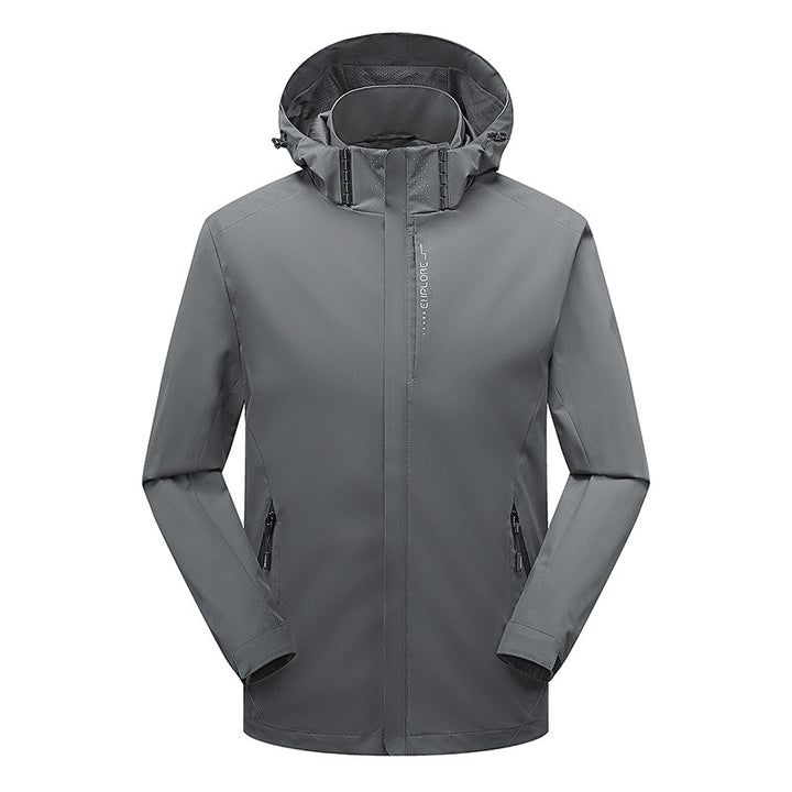 Herren Leichte technische Regenjacke mit Kapuze und dezenter Camouflage‑Textur Drune