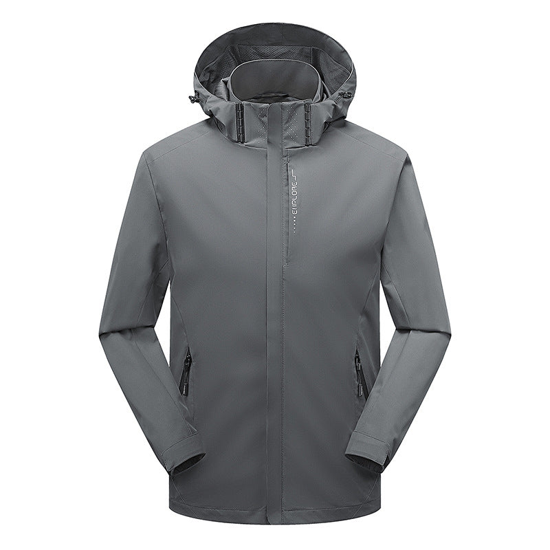 Herren leichter wasserdichter Softshell‑Hoodie mit Kapuze und Tarn‑Hex‑Alloverprint Drune