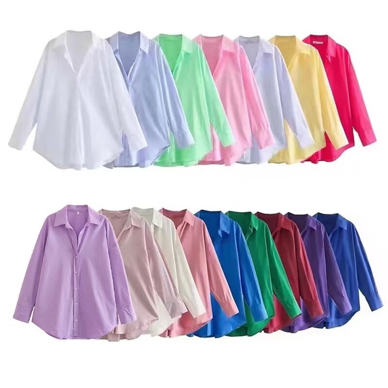 Damen nan oversized Longbluse mit Kentkragen, durchgehender Knopfleiste und abgerundetem Saum Drune