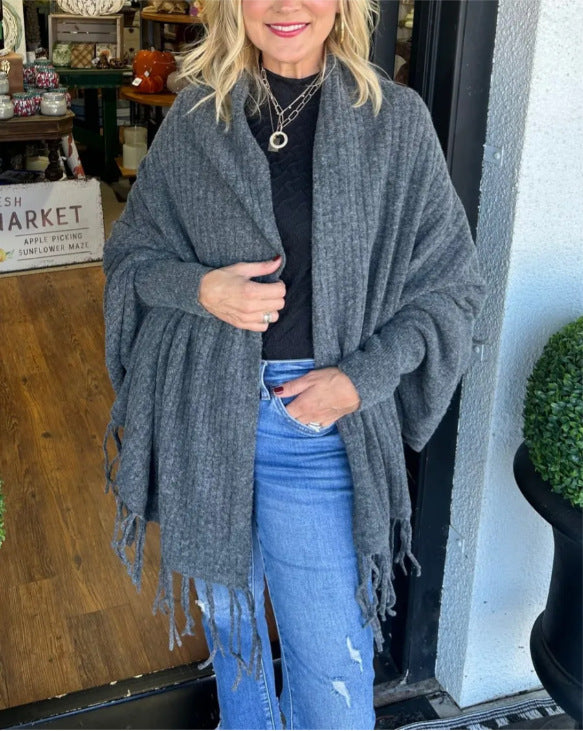 Damen vielseitiger Poncho mit Fransen Drune