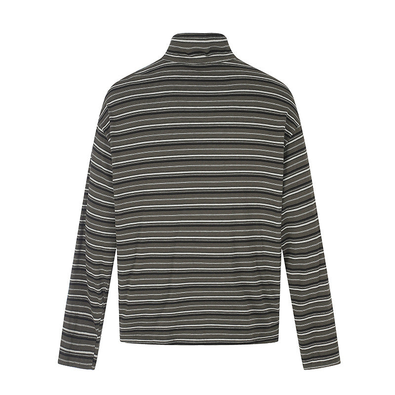Herren Lässiges Henley-Langarmshirt mit Stehkragen und feinem Streifenmuster Drune