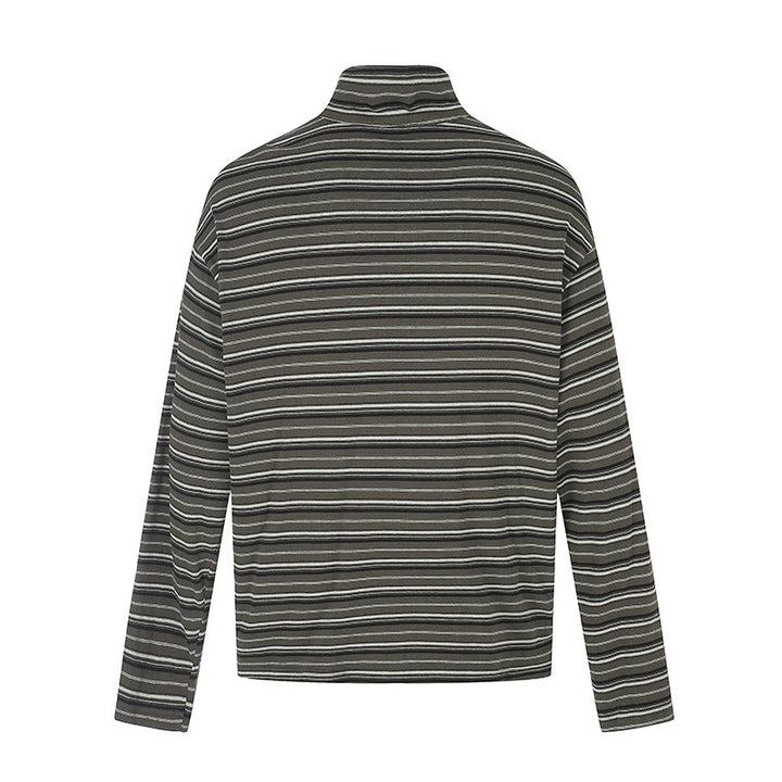 Herren Lässiges Henley-Langarmshirt mit Stehkragen und feinem Streifenmuster Drune