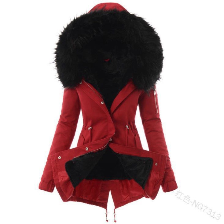 Damen Taillierter Winterparka mit kuscheligem Teddyfutter und großer Kapuze Drune