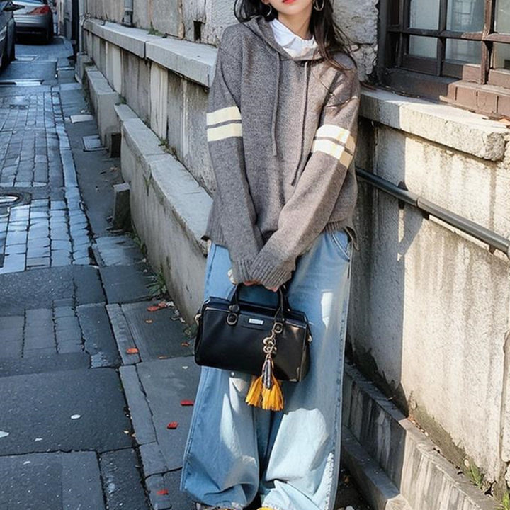Damen modischer Kapuzenpullover mit dezenten Streifen Drune