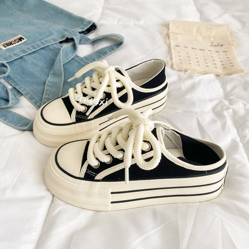 Damen Plattform Sneakers mit geflochtenen Schnürsenkeln und verstärktem Innenfutter Drune