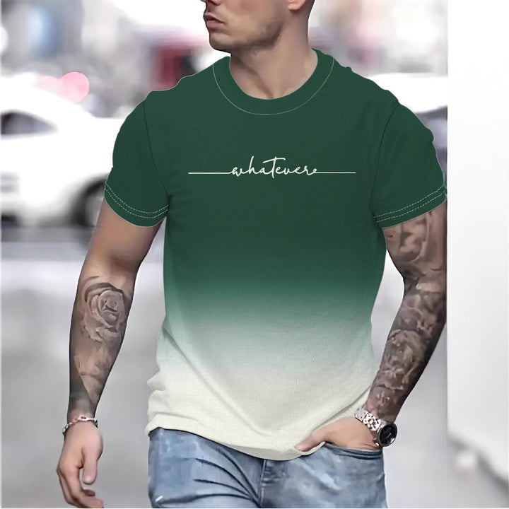 Herren T-Shirt mit kreativem Schriftzug und modernem Farbverlauf Drune