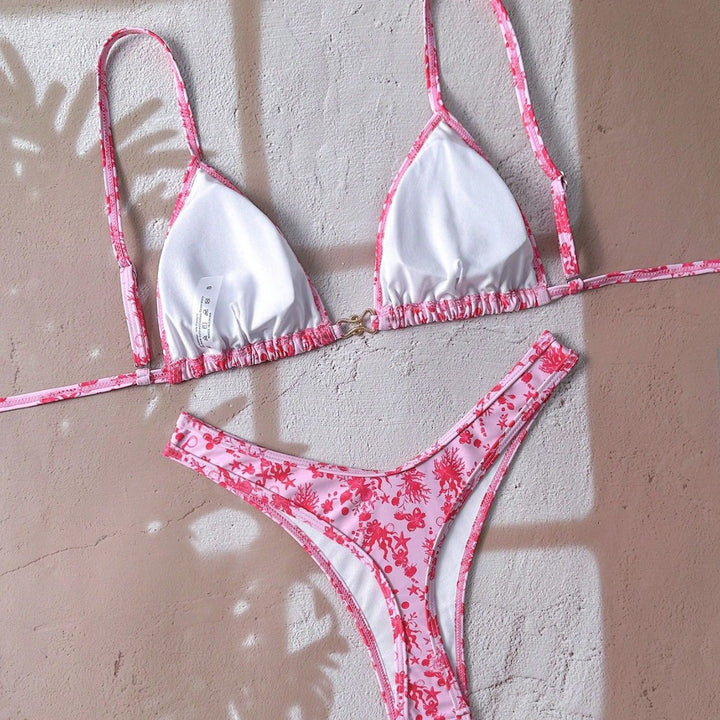 Damen verstellbarer Triangel-Bikini mit floraler Einfassung Drune