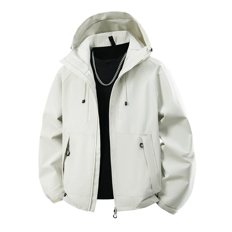 Herren matte Softshell-Kapuzenjacke mit verschweißten Nähten, Zweiwege-Reißverschluss und verstellbarem Kordelsaum Drune