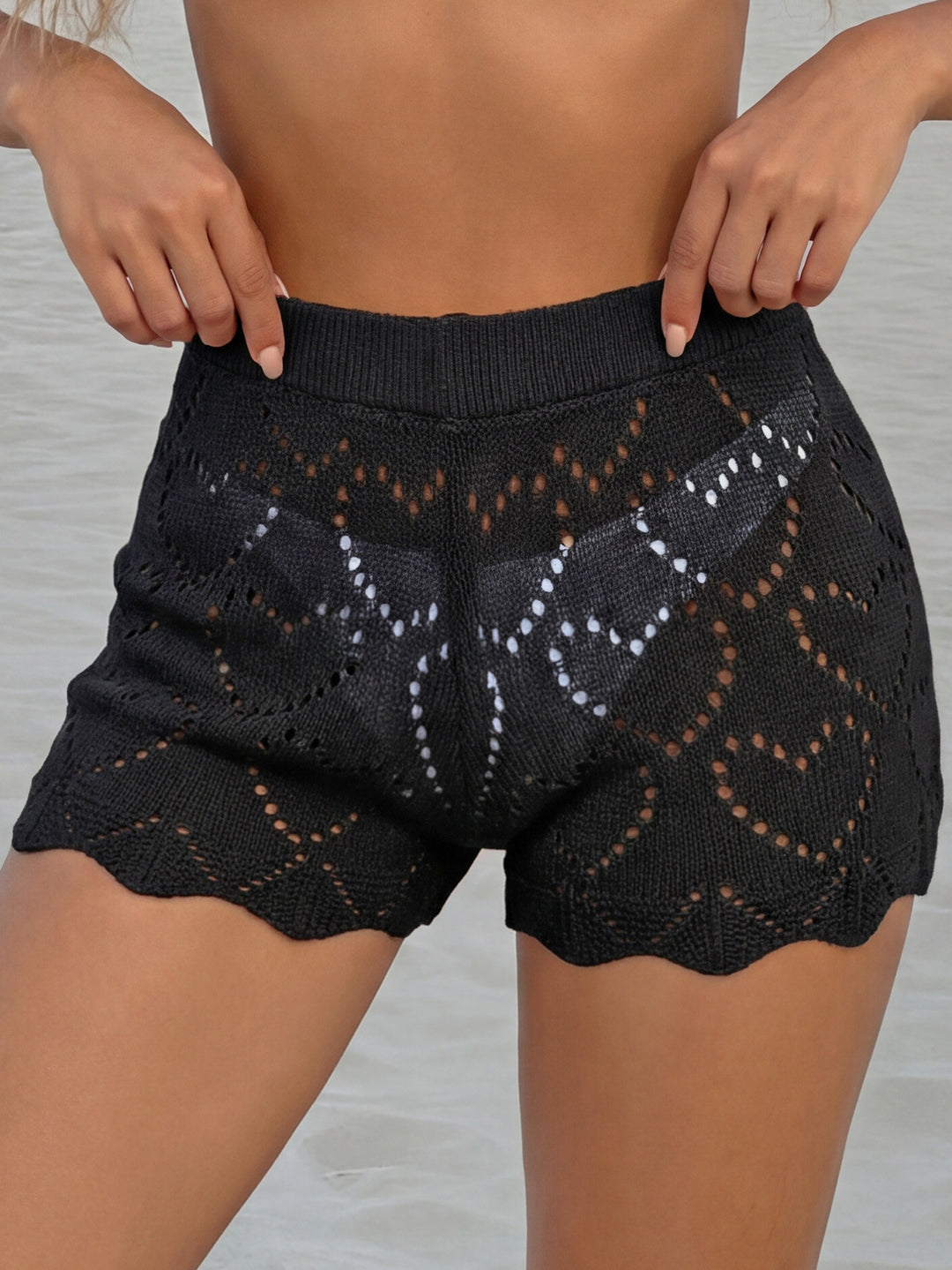 Damen luftige Häkelshorts mit Herzen Drune