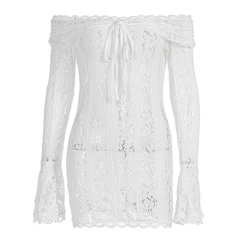 Damen Spitzenoberteil mit Off-Shoulder Design und langen Ärmeln Drune