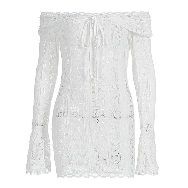 Damen Spitzenoberteil mit Off-Shoulder Design und langen Ärmeln Drune