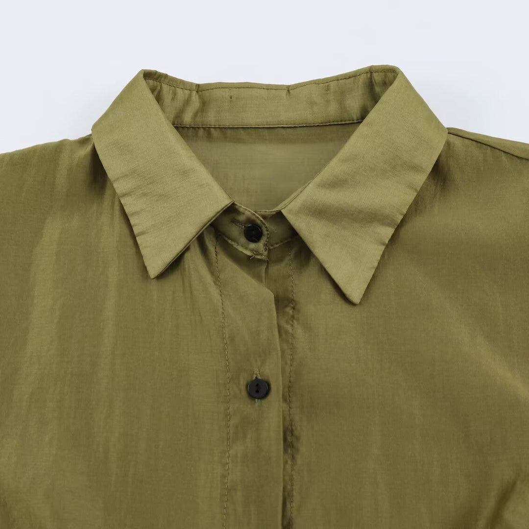 Damen Seidenähnliche Bluse mit Volumenärmeln, Stufenrüschen und Smokbündchen Drune