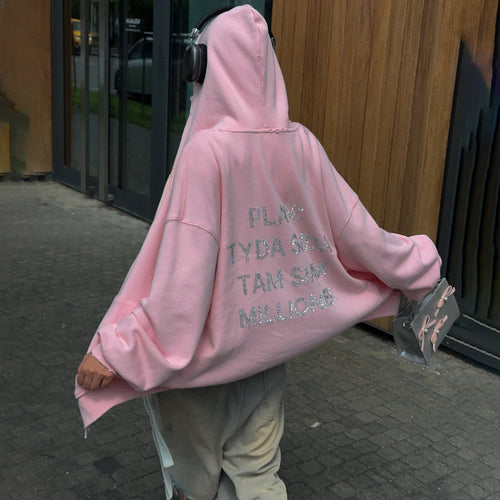 Damen Oversized Kapuzenpullover mit glitzerndem Schriftzug Drune