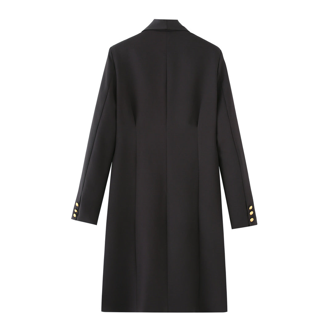 Damen nan taillierter Longblazer mit Schalkragen markanten Schmuckknöpfen und Pattentaschen Drune