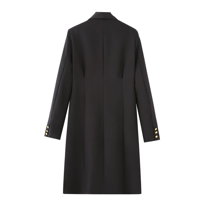 Damen nan taillierter Longblazer mit Schalkragen markanten Schmuckknöpfen und Pattentaschen Drune