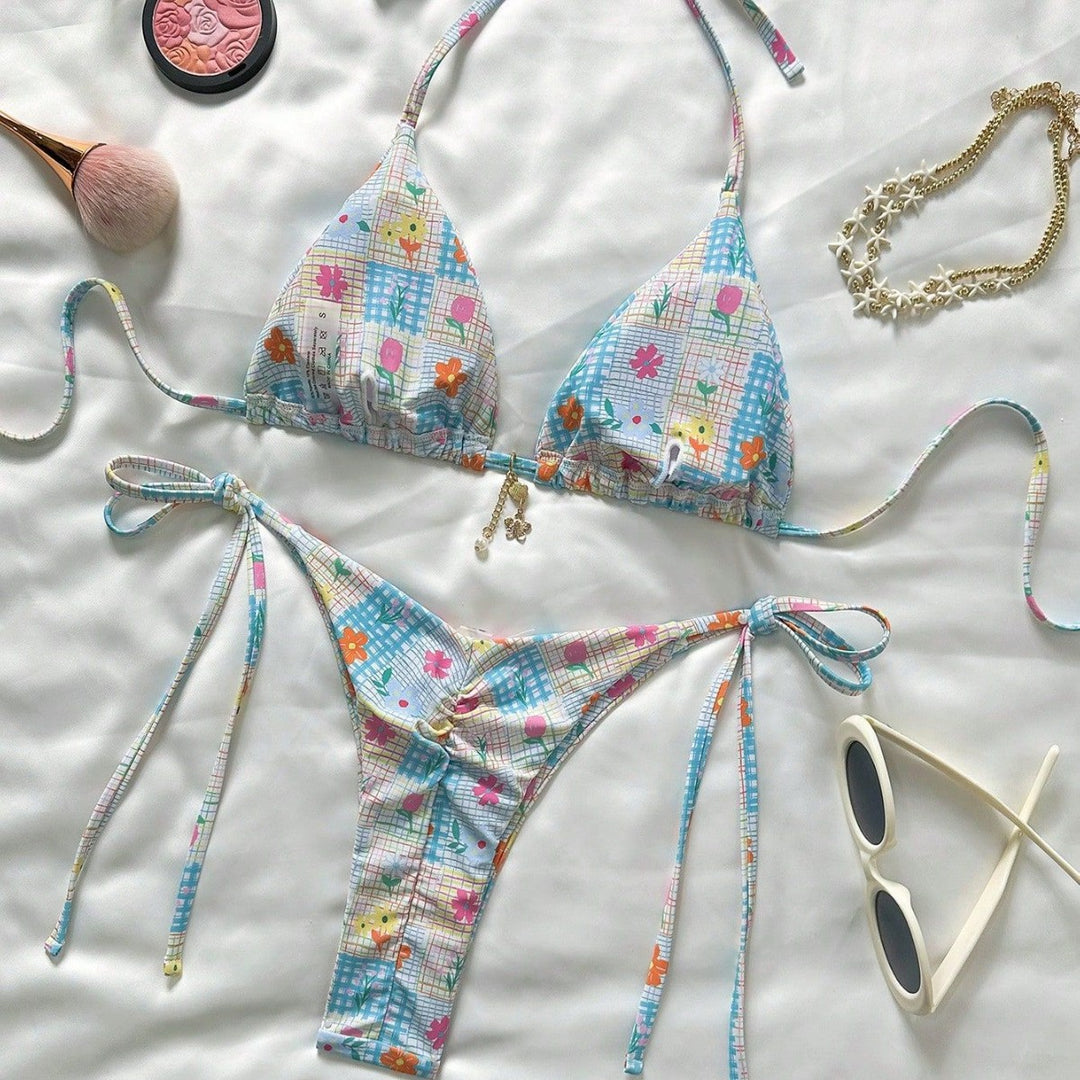 Damen Triangel-Bikini mit verspielten Blumendetails Drune