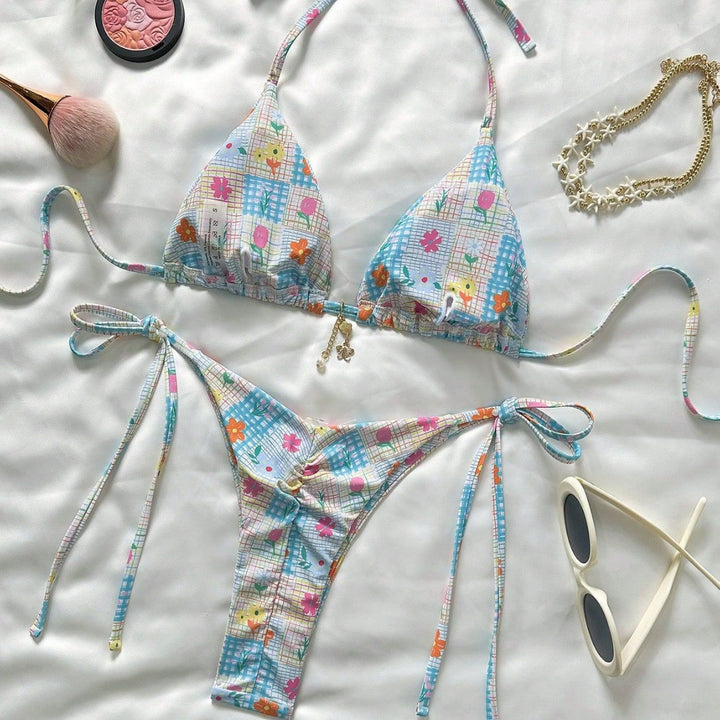 Damen Triangel-Bikini mit verspielten Blumendetails Drune