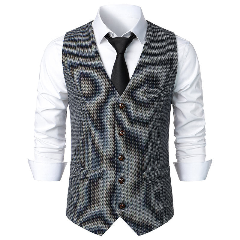 Herren Taillierte Strickweste mit V‑Ausschnitt und durchgehender Knopfleiste Drune
