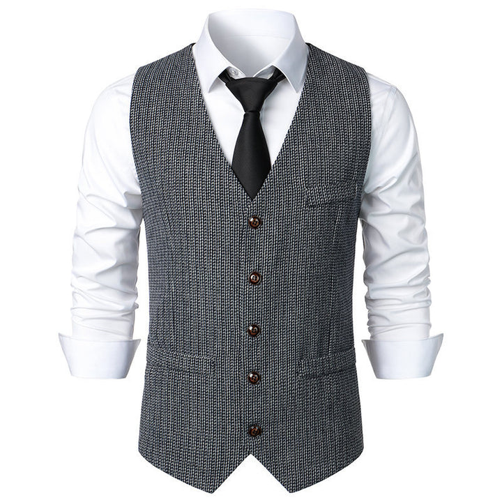 Herren Taillierte Strickweste mit V‑Ausschnitt und durchgehender Knopfleiste Drune