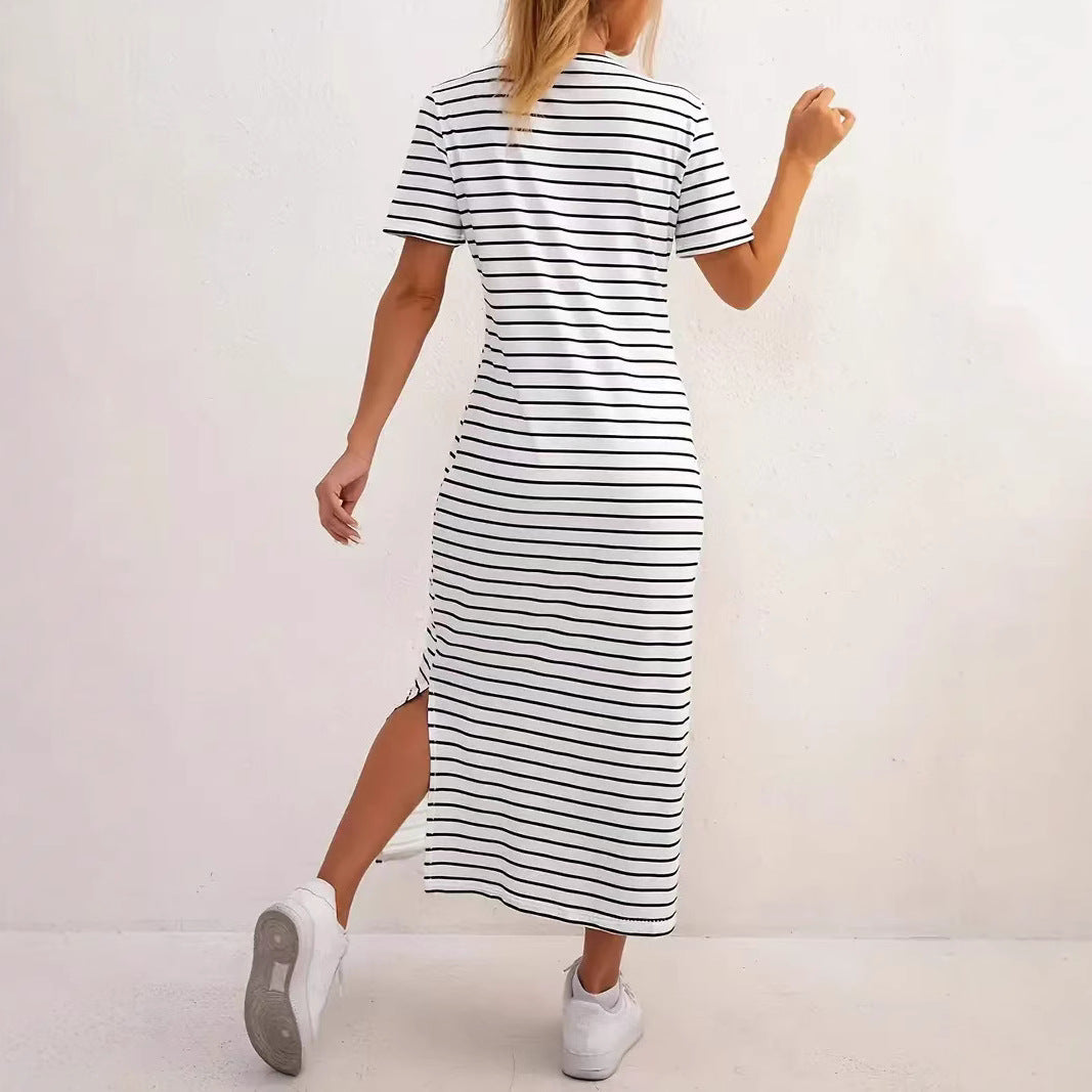 Damen Maxikleid mit seitlichen Schlitzen und gestreiftem Design Drune