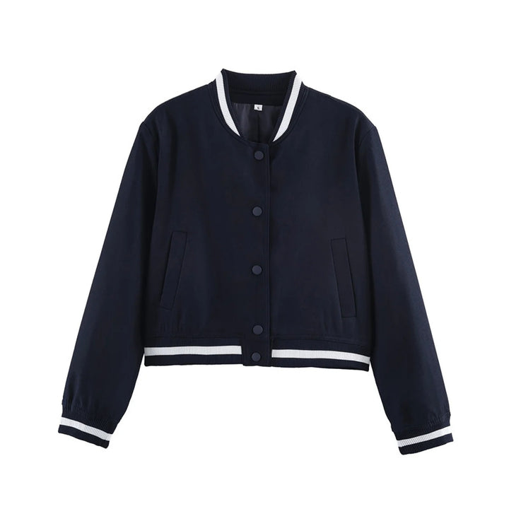 Damen nan kurzgeschnittene Bomberjacke im Varsity-Stil mit Rippbündchen und Druckknopfverschluss Drune