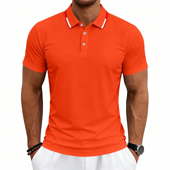 Herren nan tailliertes Kurzarm-Poloshirt mit Kontrastkragen aus atmungsaktivem Piqué Drune