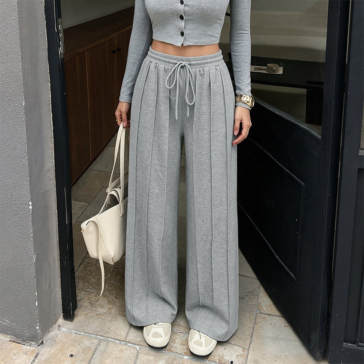 Damen Weite Palazzo-Hose mit Taillenkordel Drune