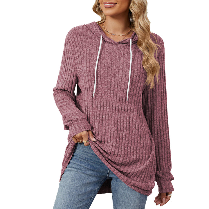 Damen lässiger Longsleeve Hoodie mit Rippstruktur und seitlichen Schlitzen Drune