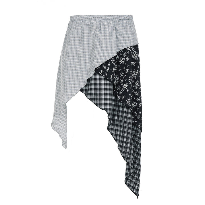 Damen asymmetrischer Rock mit floralen und karierten Mustern Drune