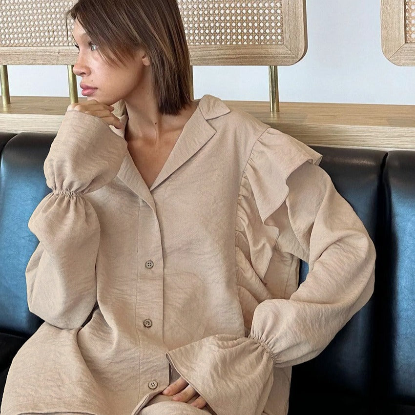 Damen Loungewear Set mit eleganten Rüschendetails Drune