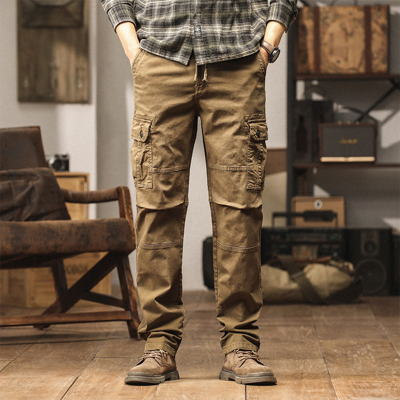 Herren Strapazierfähige Canvas-Cargohose mit ergonomischen Kniefalten, Tunnelzugbund und aufgesetzten Klapptaschen Drune