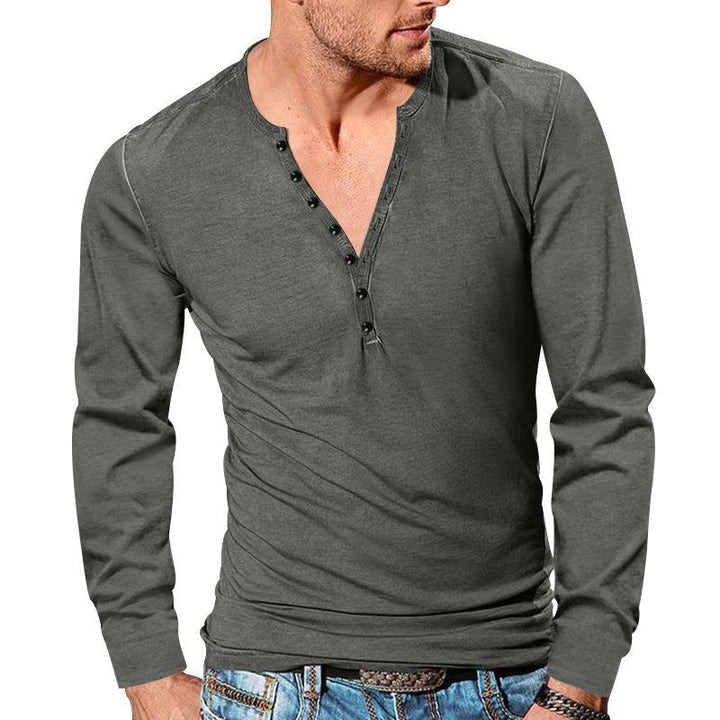 Herren nan tailliertes Langarm-Henleyshirt mit kurzer Knopfleiste aus Stretch-Baumwolle Drune