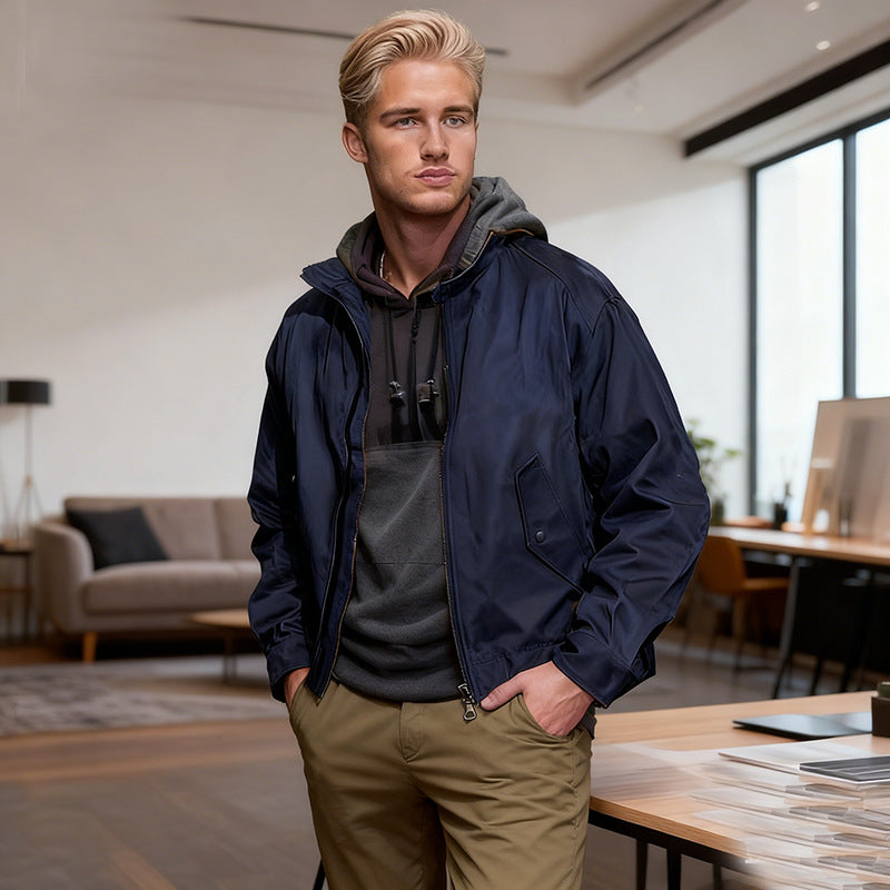 Herren Leichte Bomberjacke aus Nylon mit Reißverschluss, Pattentaschen und elastischen Bündchen Drune