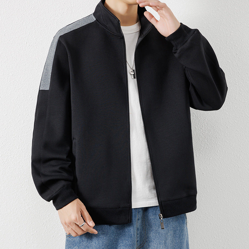 Herren Leichte Zip‑Trainingsjacke im Minimalstil mit Stehkragen und Kontrastpaspel Drune