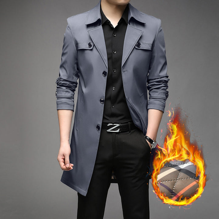 Herren Leichter Trenchcoat mit tailliertem Schnitt, Brustpatten und verstellbaren Ärmelriegeln Drune
